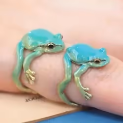 Women Funny Cool Adjustable Tree Frog Jewelry Open Frogs Shaped Ring Weird Green Ring - green