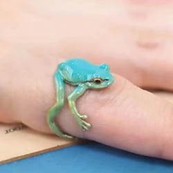 Women Funny Cool Adjustable Tree Frog Jewelry Open Frogs Shaped Ring Weird Green Ring - blue