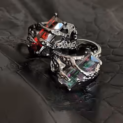 Punk Black Rings Thorns Red Zircon Hollow-out Finger Ring Couple Women Men Opening Ring Jewelry Gift - Black