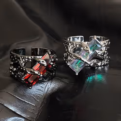 Punk Black Rings Thorns Red Zircon Hollow-out Finger Ring Couple Women Men Opening Ring Jewelry Gift - Black