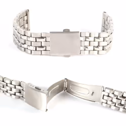 Stainless Steel Metal Strap Silver Watch Band Unisex Bracelet 18 20 22mm Watch Band Double Fold Deplo - silver, 18mm