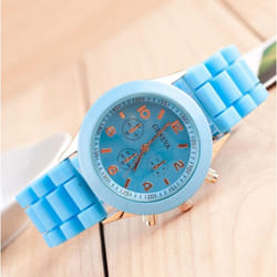 Women&apos;s Silicone Boys Jelly Quartz Unisex Geneva Girls Wrist Watch - light blue