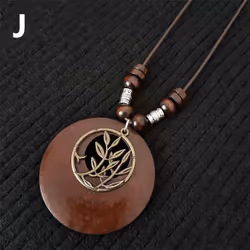 1pc Leaves Long Chain Choker Beaded Pendant Wooden Necklace Gift Ethnic Style Jewelry Vintage - J