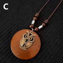 1pc Leaves Long Chain Choker Beaded Pendant Wooden Necklace Gift Ethnic Style Jewelry Vintage - C