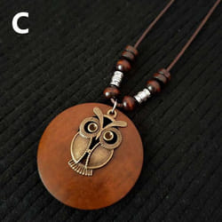 1pc Leaves Long Chain Choker Beaded Pendant Wooden Necklace Gift Ethnic Style Jewelry Vintage - C