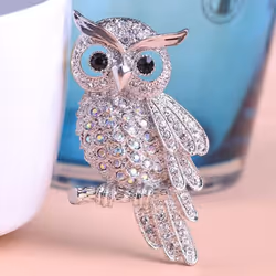 Vintage Owl Brooch Corsage Scarf Clip Antique Gold Plated Crystal Parrot Brooches - White