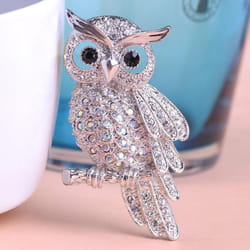 Vintage Owl Brooch Corsage Scarf Clip Antique Gold Plated Crystal Parrot Brooches - White