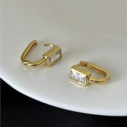 Anenjery Square Zircon U-shaped Hoop Earrings For Women Exquisite Golden Silver Color Geometric Party Jewelry Gift - gold