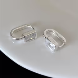 Anenjery Square Zircon U-shaped Hoop Earrings For Women Exquisite Golden Silver Color Geometric Party Jewelry Gift - gold