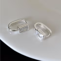 Anenjery Square Zircon U-shaped Hoop Earrings For Women Exquisite Golden Silver Color Geometric Party Jewelry Gift - silver