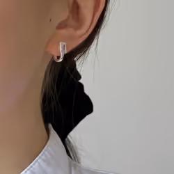 Anenjery Square Zircon U-shaped Hoop Earrings For Women Exquisite Golden Silver Color Geometric Party Jewelry Gift - silver