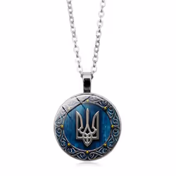 Tryzub Ukraine Pendant Necklace Ukrainian Rune Vintage Patterns Glass Cabochon Chain Necklaces Men Women Classic Jewelry - si ...