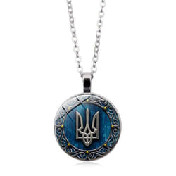 Tryzub Ukraine Pendant Necklace Ukrainian Rune Vintage Patterns Glass Cabochon Chain Necklaces Men Women Classic Jewelry - silver