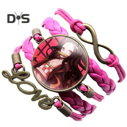 Unisex Bracelet Demon Slayer Multilayer Jewelry Cartoon Braided Bracelet - rose red