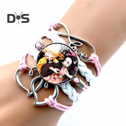 Unisex Bracelet Demon Slayer Multilayer Jewelry Cartoon Braided Bracelet - rose red