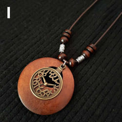1pc Leaves Long Chain Choker Beaded Pendant Wooden Necklace Gift Ethnic Style Jewelry Vintage - I