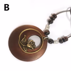 1pc Leaves Long Chain Choker Beaded Pendant Wooden Necklace Gift Ethnic Style Jewelry Vintage - B
