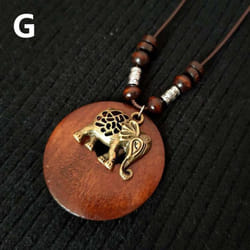 1pc Leaves Long Chain Choker Beaded Pendant Wooden Necklace Gift Ethnic Style Jewelry Vintage - G