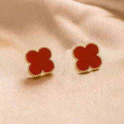 Senior Sense Of Four-leaf Clover Light Luxury Temperament Women&apos;s Earrings Daily Versatile Simple Earrings - red