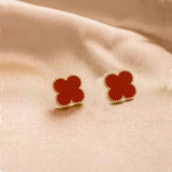 Large Four-leaf Clover Earrings Niche Design Sense Of Hundred With Senior Light Luxury Temperament Simple Sweet Earrings Women&apos;s Earrings - red