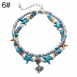 Women Starfish Beaded Pendant Ankle Bracelet Foot Chain Beach Jewelry