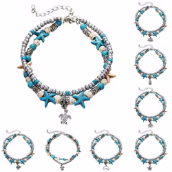 Women Starfish Beaded Pendant Ankle Bracelet Foot Chain Beach Jewelry