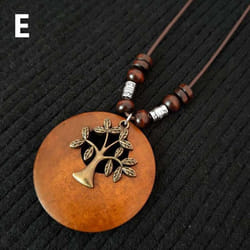 1pc Leaves Long Chain Choker Beaded Pendant Wooden Necklace Gift Ethnic Style Jewelry Vintage - E