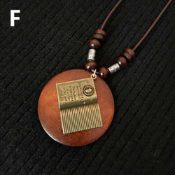 1pc Leaves Long Chain Choker Beaded Pendant Wooden Necklace Gift Ethnic Style Jewelry Vintage - F