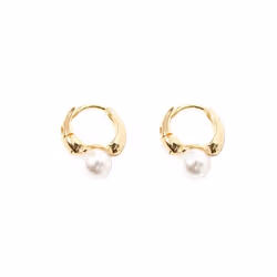 Anenjery Pearl Hoop Earrings For Women Round Wedding Gold Earrings Party Jewelry - gold