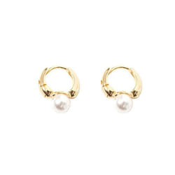 Anenjery Pearl Hoop Earrings For Women Round Wedding Gold Earrings Party Jewelry - gold