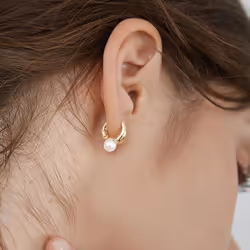 Anenjery Pearl Hoop Earrings For Women Round Wedding Gold Earrings Party Jewelry - gold