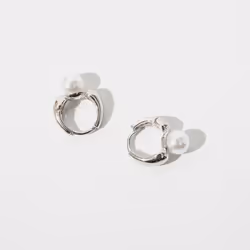 Anenjery Pearl Hoop Earrings For Women Round Wedding Gold Earrings Party Jewelry - gold