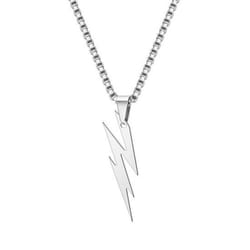 Men Pendant Necklace Unisex Chain Solid Color Thunder Flash Shape Neck Decoration Hip Hop - silver