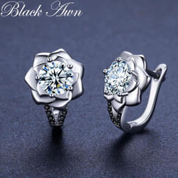 Black Awn Jewelry Black Jewelry White Stone Flower Hoop Earrings