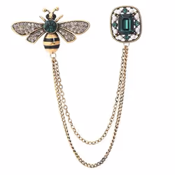 1pc Rerto Bee Crystal Brooches For Women Enamel Rhinestone Animal Tassel Lapel Pins