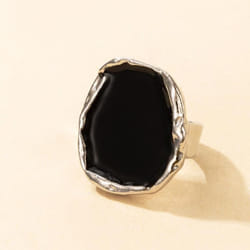 Fashion Women Ring Enamel Rings Punk Classic Black Enamel Ring Vintage Irregular Ring Jewelry Gift - Silver