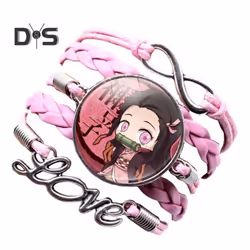 Unisex Bracelet Demon Slayer Multilayer Jewelry Cartoon Braided Bracelet - pink