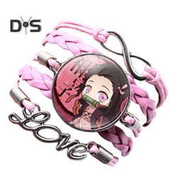Unisex Bracelet Demon Slayer Multilayer Jewelry Cartoon Braided Bracelet - pink