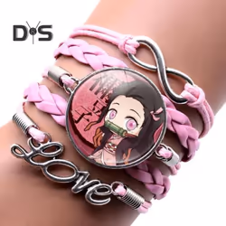 Unisex Bracelet Demon Slayer Multilayer Jewelry Cartoon Braided Bracelet - pink