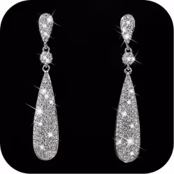 Fashion Elegant Diamond Eardrop Shiny Geometry Zircon Water Drop Earring Women Weeding Jewelry Gift - silver