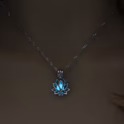 Luminous Glowing In The Dark Moon Lotus Flower Shaped Pendant Necklace For Women Yoga Prayer Buddhism Jewelry - Light Blue