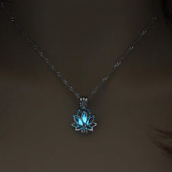 Luminous Glowing In The Dark Moon Lotus Flower Shaped Pendant Necklace For Women Yoga Prayer Buddhism Jewelry - Light Blue