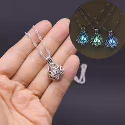 Luminous Glowing In The Dark Moon Lotus Flower Shaped Pendant Necklace For Women Yoga Prayer Buddhism Jewelry - Light Blue