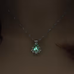 Luminous Glowing In The Dark Moon Lotus Flower Shaped Pendant Necklace For Women Yoga Prayer Buddhism Jewelry - Green