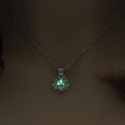 Luminous Glowing In The Dark Moon Lotus Flower Shaped Pendant Necklace For Women Yoga Prayer Buddhism Jewelry - Green