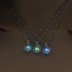 Luminous Glowing In The Dark Moon Lotus Flower Shaped Pendant Necklace For Women Yoga Prayer Buddhism Jewelry - Green