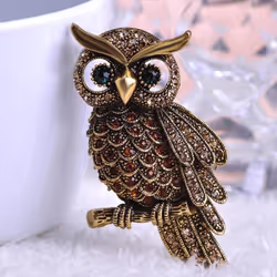 Vintage Owl Brooch Corsage Scarf Clip Antique Gold Plated Crystal Parrot Brooches - Yellow