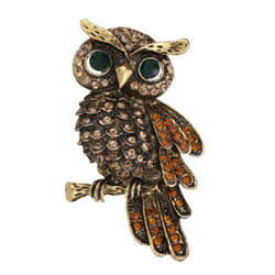 Vintage Owl Brooch Corsage Scarf Clip Antique Gold Plated Crystal Parrot Brooches - Gold