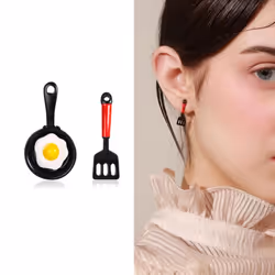 Funny Fried Egg Pan Shovel Women&apos;s Asymmetric Stud Earrings Ear Jewelry Gift