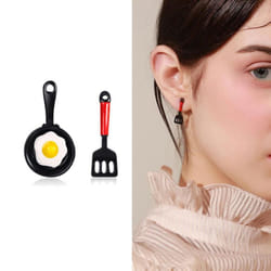 Funny Fried Egg Pan Shovel Women&apos;s Asymmetric Stud Earrings Ear Jewelry Gift